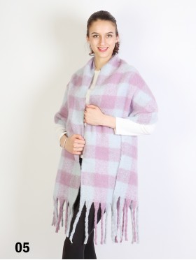 Plush Speckled Checker Scarf W/ Long Fringe